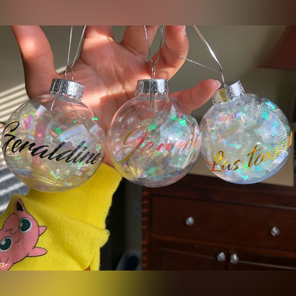 Personalized Clear Holiday Ornaments with Silver Accents